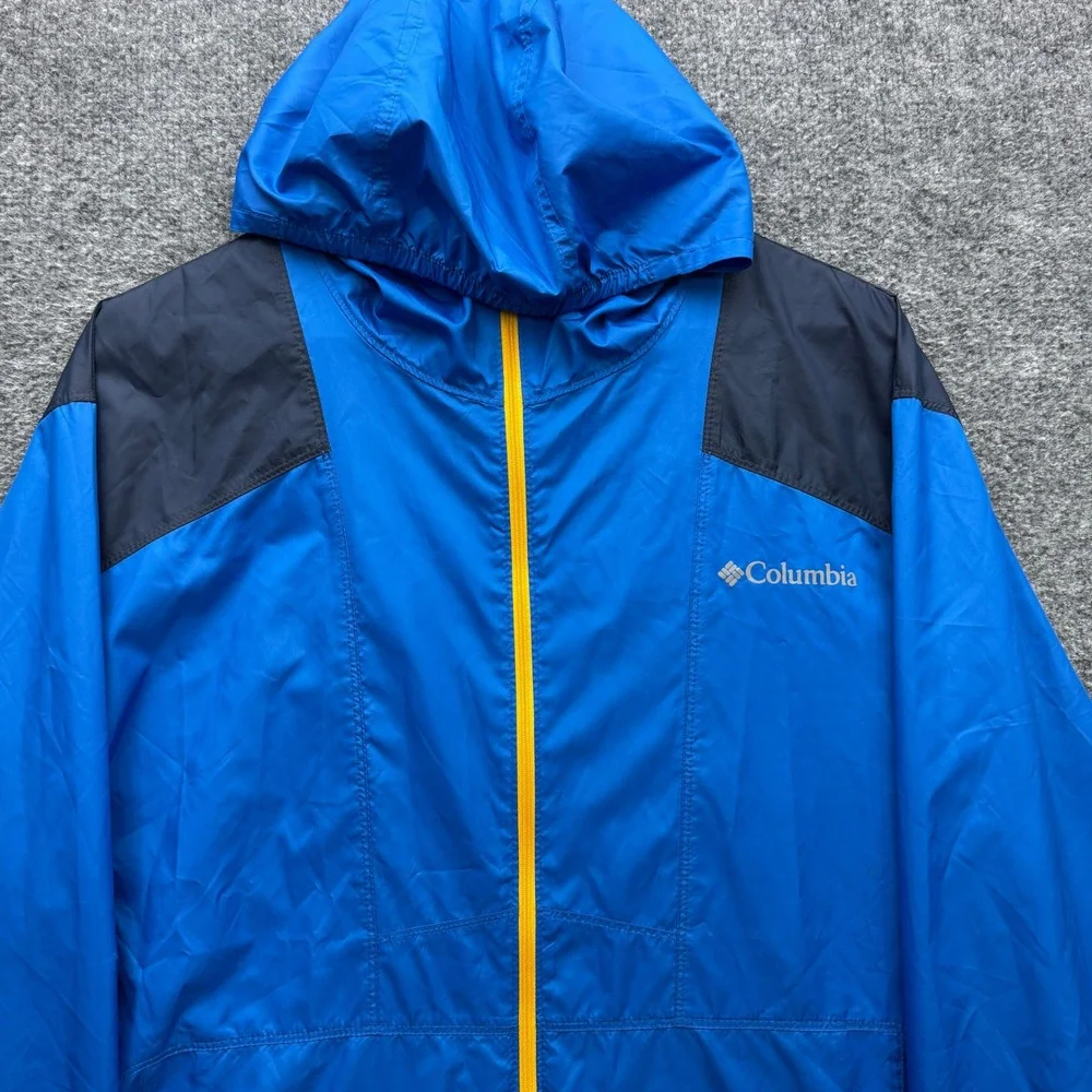 Columbia Flash Forward Windbreaker Jacket Mens L Blue Hooded Outdoor Lightweight